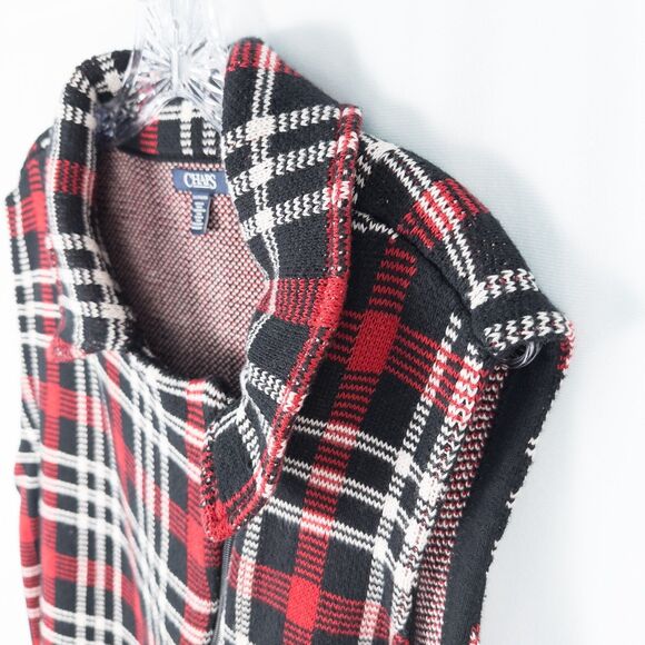 Chaps Asymmetric Zip Plaid Sweater Vest Womens 2X Cotton Knit Preppy Cabincore - Picture 6 of 15